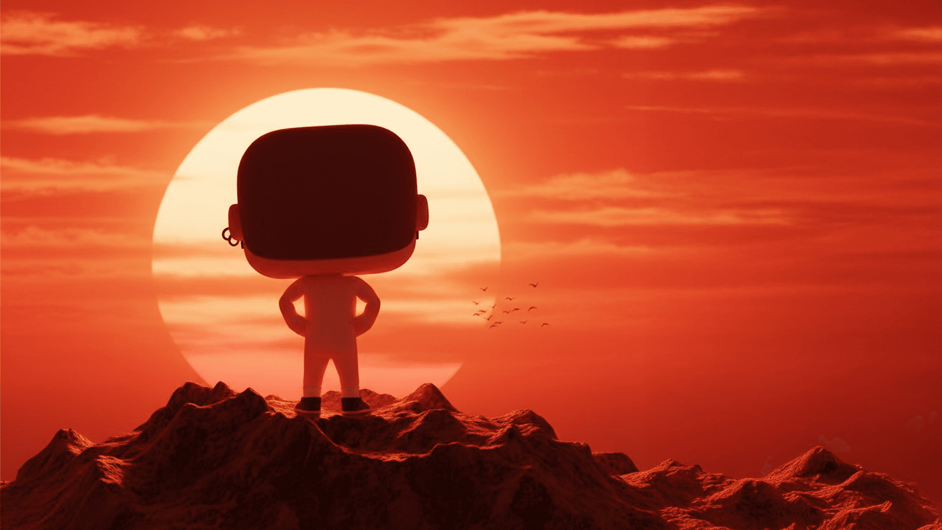 Sunset background with Naked Jim character